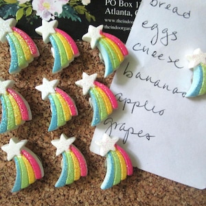 Shooting Star Pushpins, Rainbow Thumbtacks, Rainbow Decor, Cubicle Decor, Office Decor, Office Supplies, Dorm Room Decor