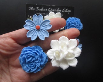 Magnet Set, 6 Large Fridge Magnets, Blue and White, Cubicle Decor, Locker Magnets, Office Decor, Dorm Room Decor, Desk Decor