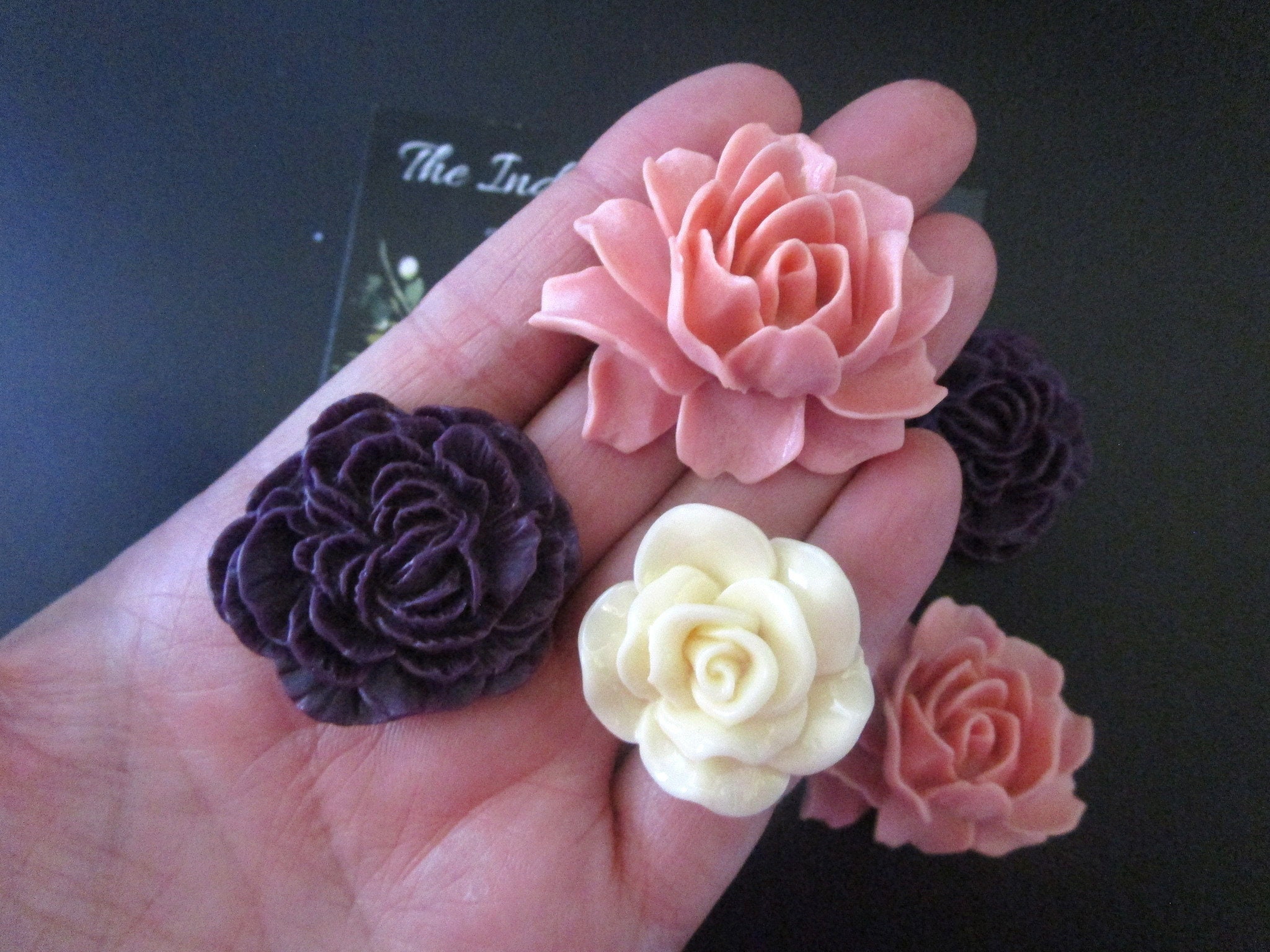 Fridge Magnets, 6 Large Flower Magnets, Dusty Rose, Plum, Cream, Cubicle Decor, Office Decor