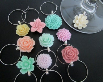 Pastel Wine Charms, Pretty Wine Tags, Set of 10, Drink Marker, Small Gift, Spring Wine Charms, Cocktail Party Decor