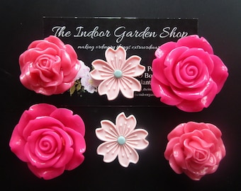 Flower Magnets, 6 Large Fridge Magnets, Pink Magnets, Cubicle Decor, Locker Magnets, Office Supplies, Dorm Room Decor, Office Decor