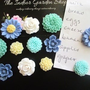 Flower Magnets, 12 Strong Refrigerator Magnets, Cubicle Decor, Office Supplies, Locker Magnet, Green, Aqua, Cornflower Blue
