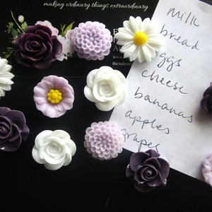 Flower Magnets, 12 pc Magnet Set, Purple and White, Office Supply, Cubicle Decor, Locker Magnets, Small Gift