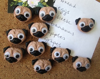 Pug Pushpins, 10 Cute Dog Thumbtacks, Googly Eye Dog, Push Pins, Office Supply, Cubicle Decor, Dorm Room Decor, Pug Decor
