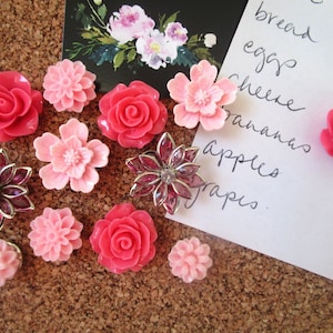 Pink Thumbtacks, Decorative Push Pins, 12 or 24 Pushpins, Bulletin Board Thumbtacks, Wedding Decor, Gifts, Housewarming Gift