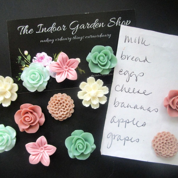 Magneten, 12 bloemenmagneten, Kantoorbenodigdheden, Kastdecor, Sterke magneten, Lockermagneten, Roze, Groen, Neutraal