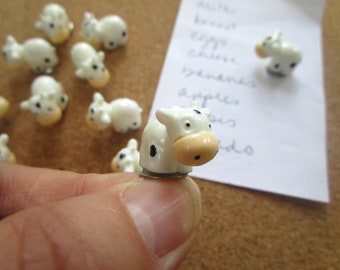 Cow Push Pins, 10 Tiny Animal Thumbtacks, Cute Office Supply, Dorm Room Decor, Cork Board Pins, Farm Animal, Barn Animal,