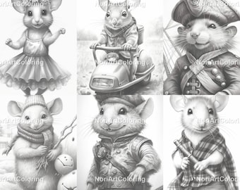 44 Secret Life of a Mouse Set 3 Coloring Pages | Coloring pages Adults and kids | Instant Download Grayscale Coloring Page | Printable PDF