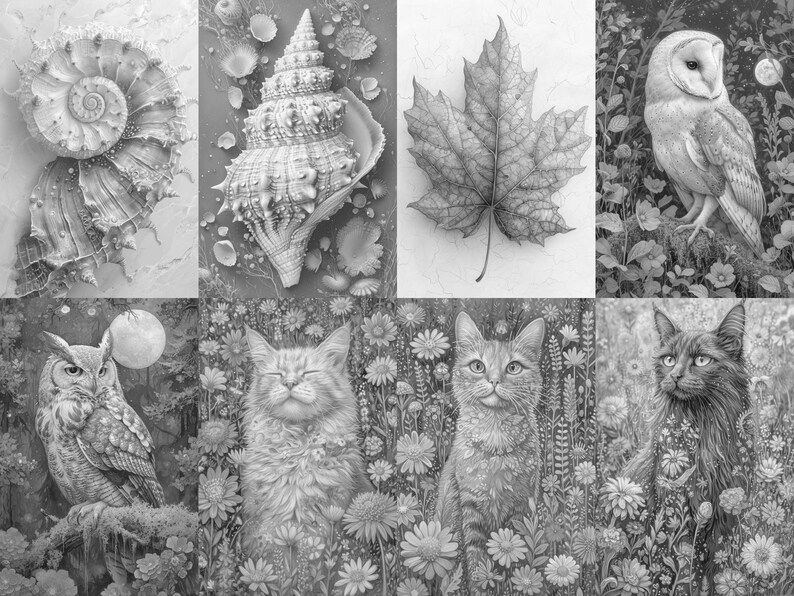 80 Art in Nature Grayscale Coloring Pages | Printable Adult Coloring ...