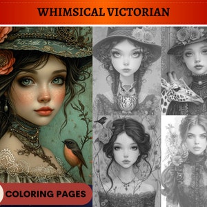 88 Whimsical Victorian Coloring Pages | Printable Adult Coloring Pages | Download Grayscale Illustration