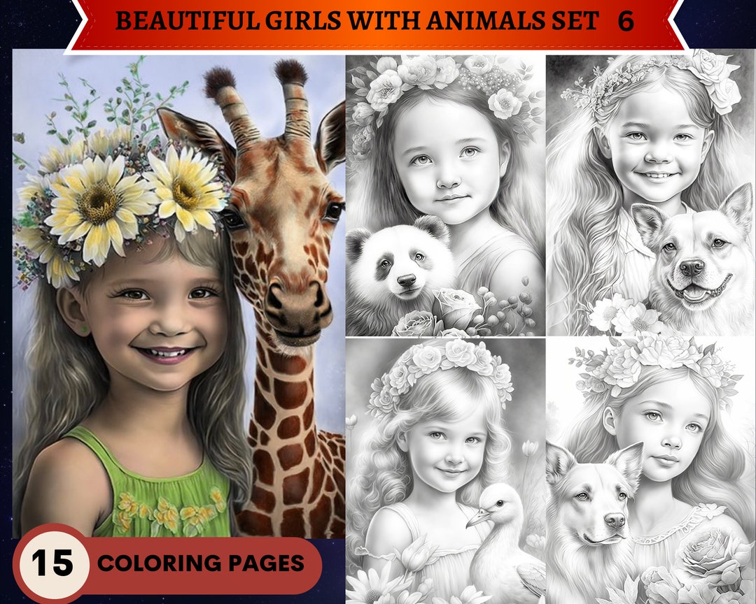 15 Beautiful Girls With Animals Childhood Innocence Set 6 Coloring ...
