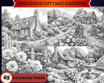 60 Gorgeous Cottage Gardens Grayscale Coloring Pages Set 1 Printable Adults Kids Coloring Pages Instant Download Flowers Botanical