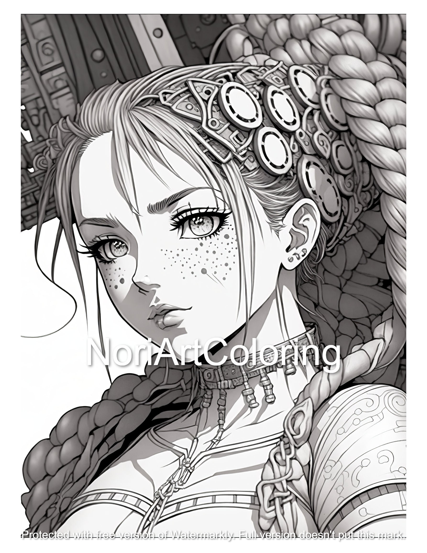 Premium AI Image  An adult coloring book pages for an anime art of a girl  with steam engines