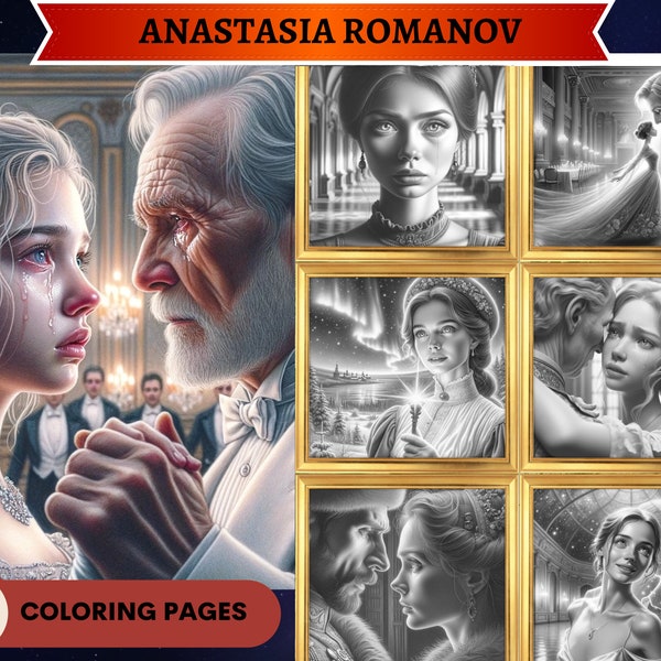 56 Anastasia Romanov Grayscale Coloring Pages | Russian History | Printable Adult Coloring Pages |Download Grayscale Illustration