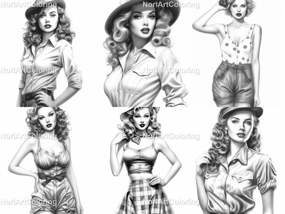 Pin-Up Models: Adult Coloring Books for Women Featuring Fun and Easy Pin-Up Girls Coloring Pages [Book]