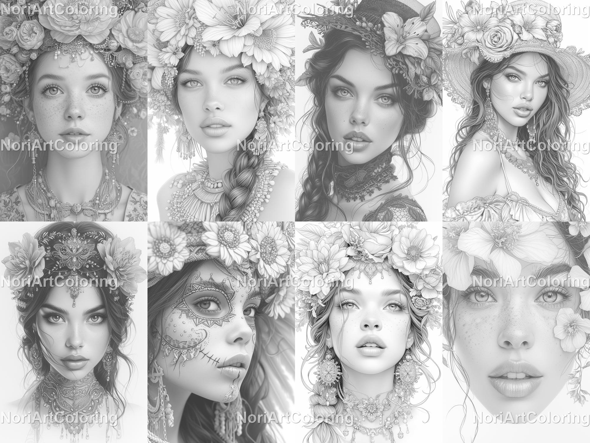 Portrait Rough Pages 60 Enchanting Portraits Coloring Pages | Printable Adult Coloring Pages ...