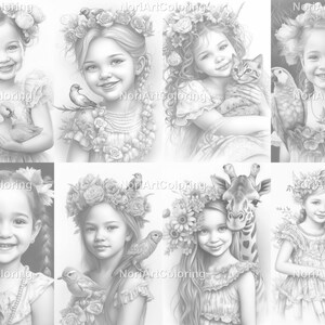 56 Beautiful Girls With Animals Set 9 Coloring Pages | Printable Adult ...