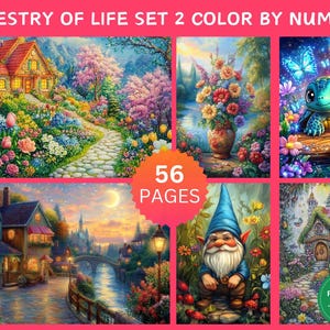 56枚のタペストリー・オブ・ライフセット3 数字で色を塗るページ、デジタルぬり絵ページ、数字で塗るセット、プロクリエイト大人用ぬり絵ブック、ミツバチ