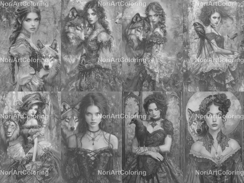 50 Eternal Night Watch Coloring Pages Printable Adult Kids Coloring Pages Download Grayscale Gothic Vampire Women Children Girls image 7