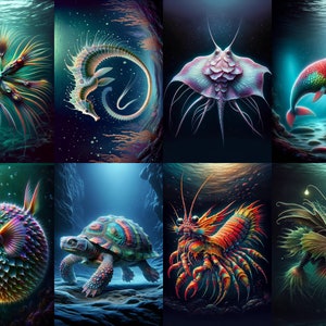 47 Alien Deep Sea Creatures Grayscale Coloring Pages | Ocean Alien Life ...
