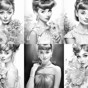 62 Audrey Hepburn Grayscale Coloring Pages | Noir Coloring Pages ...
