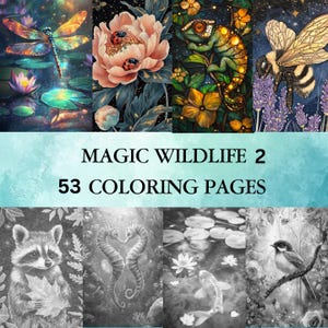 53 Magic Wildlife 2 Grayscale Coloring Pages | Fantasy Animals | Pets Coloring | Digital Printable Coloring Book for Adults | PDF Download