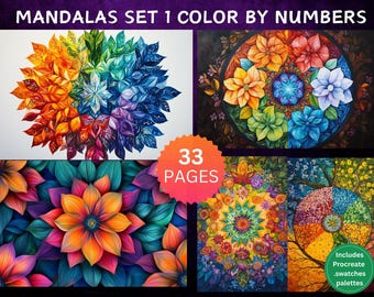 33 Mandalas zum Ausmalen nach Zahlen, Digitale Malvorlagen, Malen-nach-Zahlen-Set, Procreate-Malbuch für Erwachsene, Entspannungstherapie (CBN)