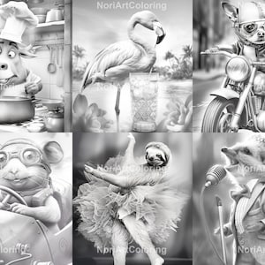 42 Funny Animals Coloring Pages | Printable Adult Coloring Pages | Grayscale | Printable PDF