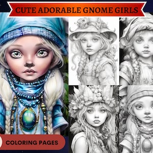 52 bezaubernde Zwergenmädchen zum Ausmalen | Fantasie Färbung | Ausmalbilder zum Ausdrucken | Graustufen-Illustration herunterladen | Sofort-PDF