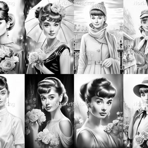 62 Audrey Hepburn Grayscale Coloring Pages | Noir Coloring Pages ...
