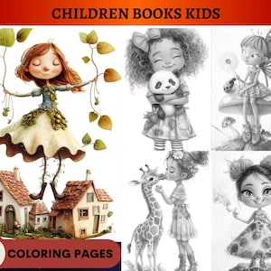 60 Children Books Kids Portraits Grayscale Coloring Pages Printable Adult Coloring Pages Download Grayscale Illustration Kits Cute Fairytale