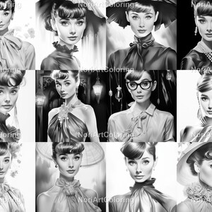 42 Audrey Hepburn Color Clipart &amp; Grayscale Coloring Pages Set 3 ...