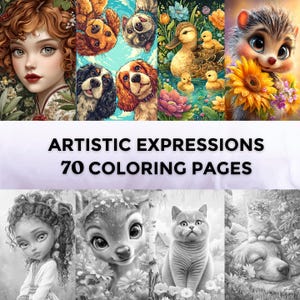 70 Artistic Expressions Grayscale Coloring Pages | Printable Cute Cartoon Animal Pets Pages | Download Grayscale | Women Portraits | Cats