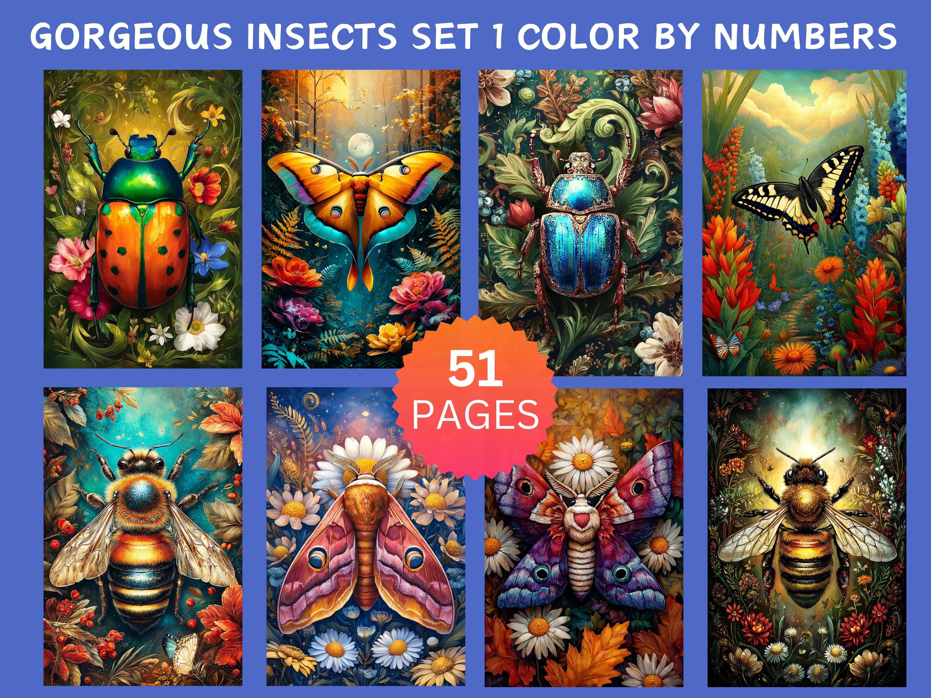 Coloring Worksheets Numbers Insect 51 Gorgeous Insects Set 1 Color by Number Pages, Digital Coloring Pages ...