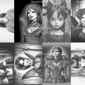 50 Eternal Night Watch Coloring Pages Printable Adult Kids Coloring Pages Download Grayscale Gothic Vampire Women Children Girls image 3