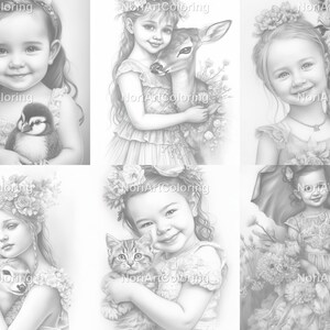 56 Beautiful Girls With Animals Set 8 Coloring Pages | Printable Adult ...