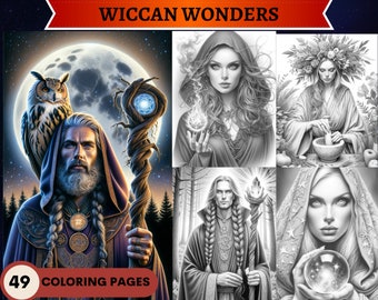 49 Wiccan Wonders Grayscale Coloring Pages | Printable Adult Coloring Pages | Download Grayscale | Animals coloring | Instant PDF