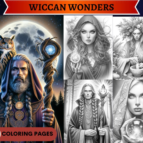 49 pages à colorier en niveaux de gris Wiccan Wonders | Coloriages à imprimer pour adultes | Télécharger en niveaux de gris | Animaux à colorier | PDF instantané