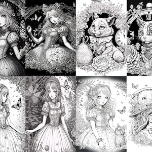 8 Alice im Wunderland und Grinsekatze Ausmalbilder | Ausmalbilder zum Ausdrucken | Graustufen Färbung
