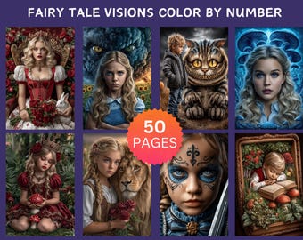 50 Fairy Tale Visions Color by Number Pages, Digital Coloring Pages, Paint by Numbers Bundle, Procreate Adults Coloring Book, Fantasy CBN
