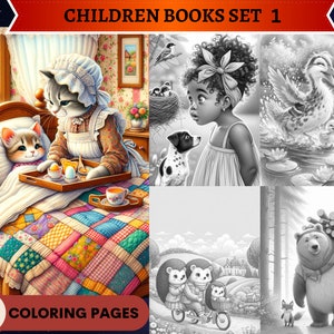 50 « Lot de livres pour enfants 1 » pages à colorier en niveaux de gris | Coloriages pour adultes à imprimer | Télécharger en niveaux de gris