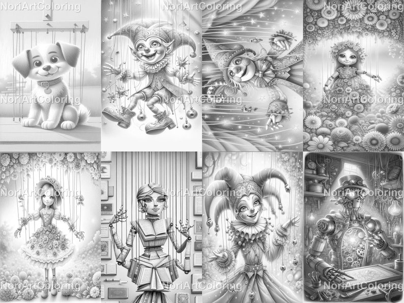 Color Book Pupped 55 Puppets Grayscale Coloring Pages | Printable Adult Coloring Pages ...