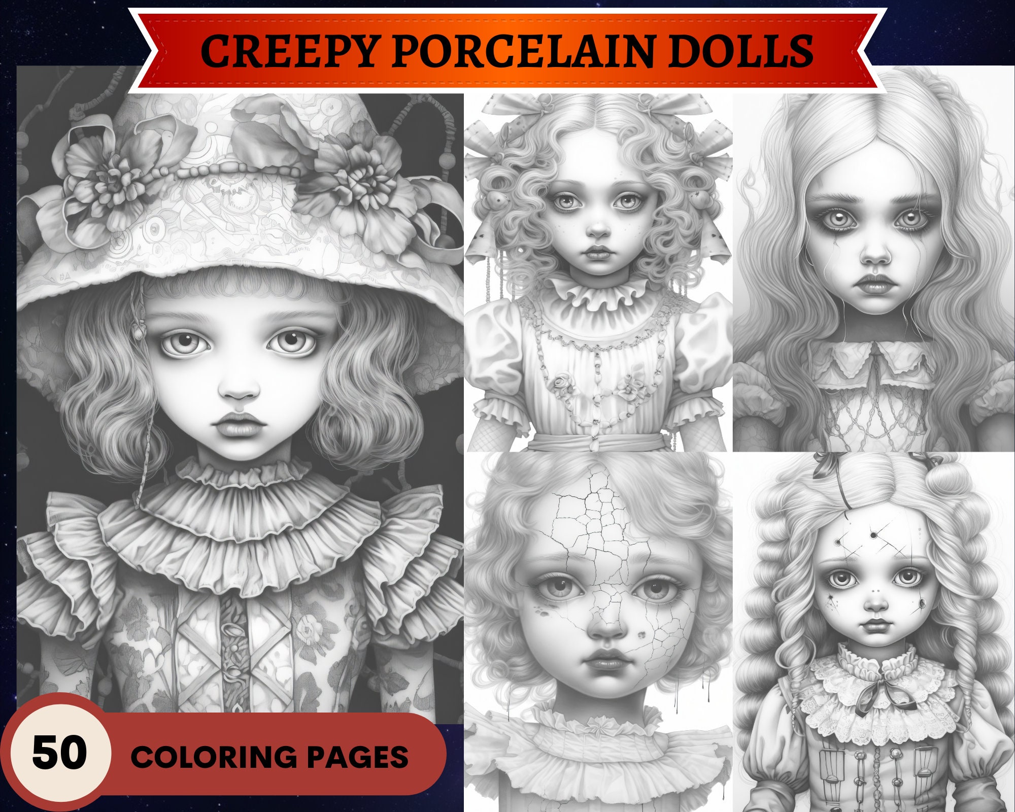 Creepy Doll Coloring Book for Adults Graphic by KDP INTERIORS MARKET ·  Creative Fabrica
