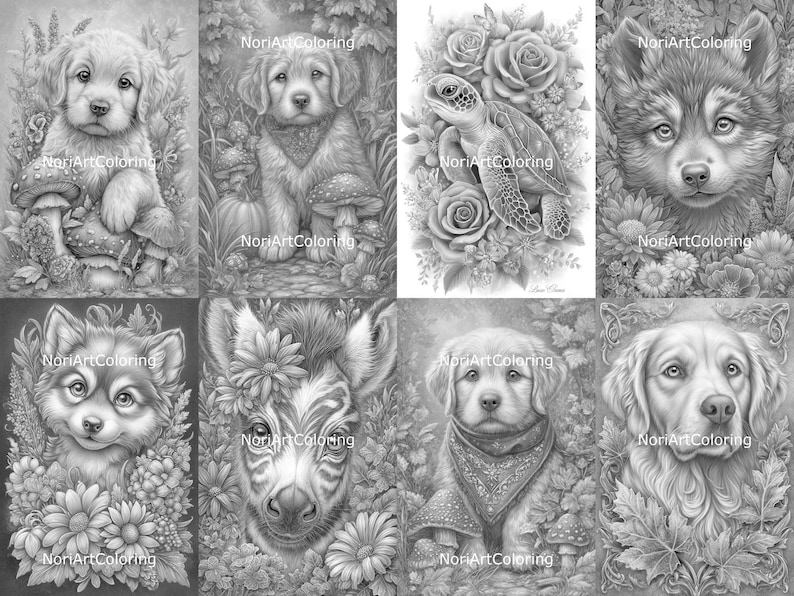 103 Botanical Animals Grayscale Coloring Pages | Enchanted Wildlife ...