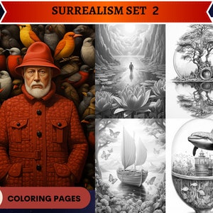 58 Surrealism Set 2 Coloring Pages | Printable Adult Coloring Pages | Download Grayscale Illustration