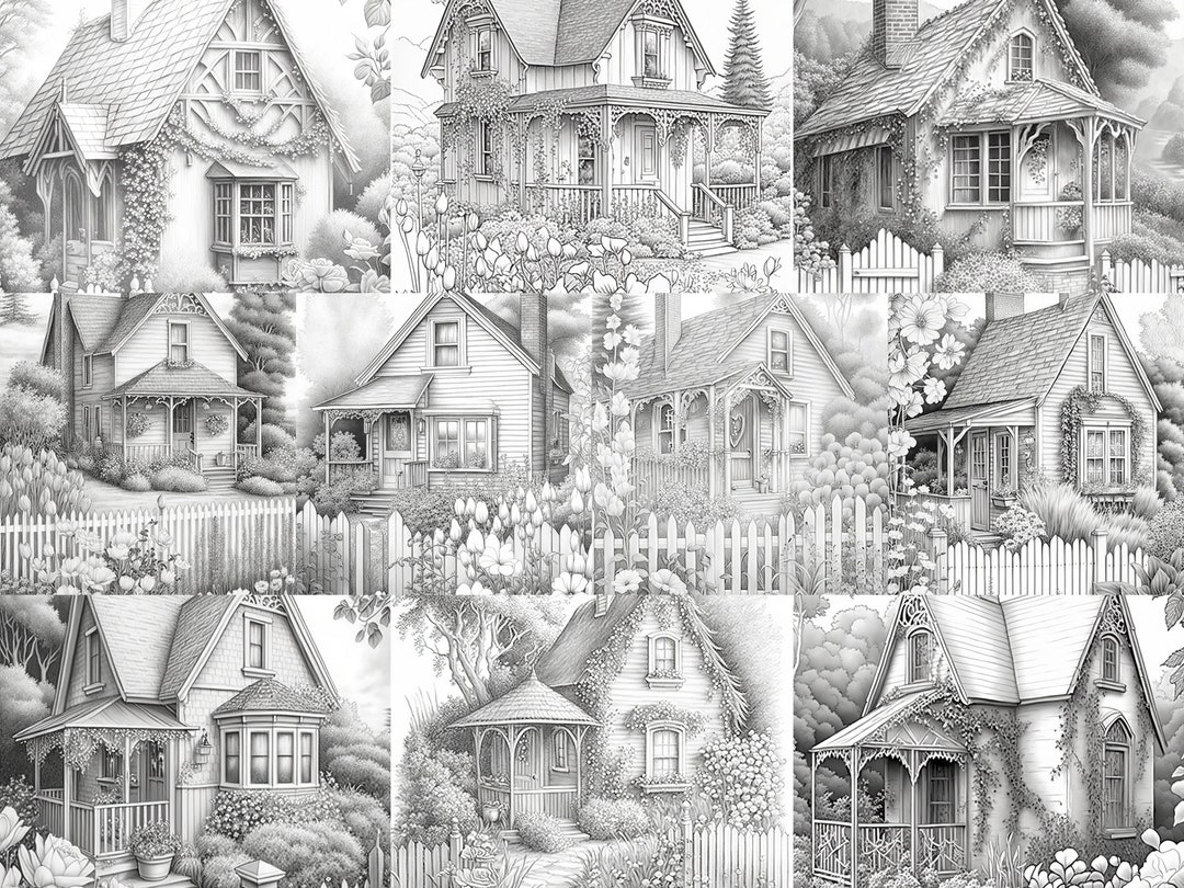 43 Cottage Gardens Coloring Book Set 1 Printable Adult Coloring Pages ...