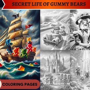 55 Secret Life of Gummy Bears Grayscale Coloring Pages Printable Adult Coloring Pages Download Grayscale Instant PDF image 1