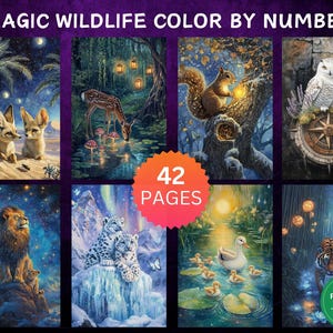 42 Color by Number Pages, Digital Coloring Pages, Paint by Numbers Bundle, Procreate Adults Coloring Book, Magic Wildlife Whole Bundle