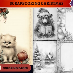 39 Tarjetas de Navidad de Scrapbooking Imágenes en color y páginas para colorear en escala de grises / Ephemera / Lindo kit de diario basura / Descarga instantánea