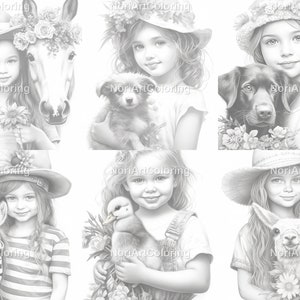 56 Beautiful Girls With Animals Set 8 Coloring Pages | Printable Adult ...